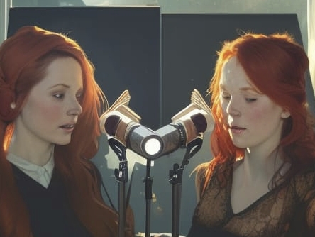 Two podcasters in their studio.